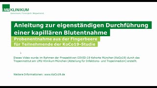 Anleitung zur eigenständigen Durchführung einer kapillären Blutentnahme [upl. by Ramin]