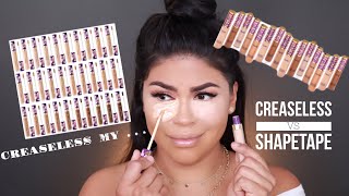 TARTE COSMETICS CREASELESS NEW PACKAGE VS SHAPETAPE CONCEALER  MAKEUPBYGRISELDA [upl. by Attenrev310]