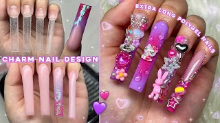 PURPLE amp PINK POLYGEL FREESTYLE✨ CHARM NAIL DESIGN amp EXTRA LONG POLYGEL NAILS  Nail Tutorial [upl. by Bettzel]