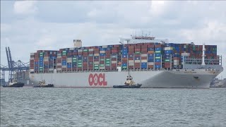 Tide restricted OOCL Japan arrives to Felixstowe Starboard swing with 4 Svitzer tugs 26th July 2024 [upl. by Gavette]