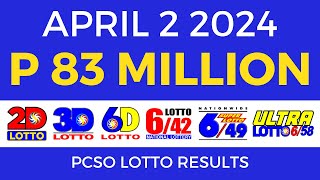 Lotto Result April 2 2024 9pm PCSO [upl. by Busiek186]