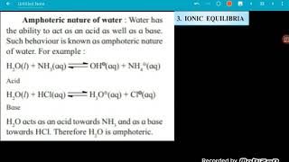 Amphoteric nature of waterionic equilibriumclass 12thlecture 05 [upl. by Cosenza]