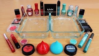 Mixing Makeup Eyeshadow Into Slime Red vs Teal Special Series Part 54 Satisfying Slime Video [upl. by Small]