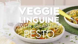 Garden Veggie Linguine with Cilantro Pesto  Cooking HowTo  Better Homes amp Gardens [upl. by Aratas]