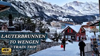 Lauterbrunnen to Wengen 🇨🇭 Switzerland  Train ride with Fantastic Views  Switzerland Alps 4K UHD [upl. by Yodlem]