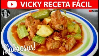 CALABACITAS CON CARNE DE PUERCO Y ELOTE  VickyRecetaFacil [upl. by Lovich]