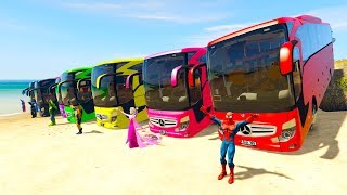 COLOR LARGE BUS on BEACH amp SUPERHERO Learn colors for kids 3D animation for babies [upl. by Einaoj]