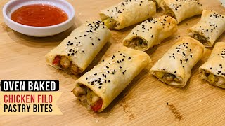 Chicken Filo Pastry Rolls  Oven Baked Recipe  Quick amp Easy Appetiser [upl. by Pheni]