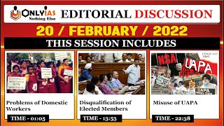 20 February 2023 Editorial amp Newspaper Analysis UAPA Domestic Workers Disqualification MP [upl. by Notnilk473]