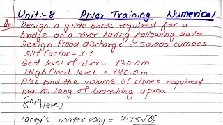 Unit8  River Training  Design of Guide bank  Numerical  Irrigation Engineering  Prashant YT [upl. by Amelus]