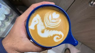 Speciality Coffee Training  Barista art skills  Coffee Latte Art Tutorial coffee art seahorse [upl. by Seibold]