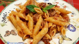 How to make Penne with Spicy Sausages in quotAll Arrabbiata Saucequot  Πέννες Αλά Αραμπιάτα [upl. by Ahseret]