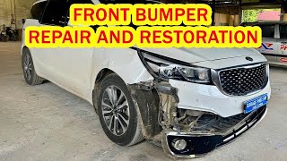 How to repair a damaged white Kia Sedona bumper after an accident [upl. by Avrit]