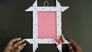 Photo frame Making DIY  How TO Make Easy Photo frame At home  Easy White Paper Picture Frame [upl. by Anaizit]