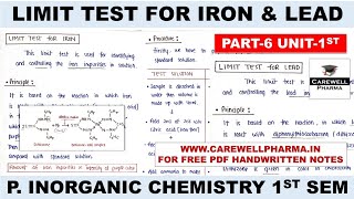 Limit Test For Iron  Limit Test For Lead  P 6 U 1  Pharmaceutical Inorganic Chemistry 1 Semester [upl. by Kelwunn]