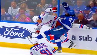 Ryan Lindgren Anthony Duclair Collision Hit amp Stick Flies into Crowd FULL CLIP Rangers v Lightning [upl. by Eiduj]