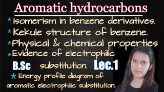 Lec1aromatic hydrocarbonsareneskekule structureelectrophilic substitutionbsc [upl. by Iaht297]