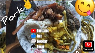 😋 🤤 pork mukbang with silk wormbeans and karela [upl. by Arrej513]