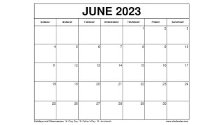 Printable June 2023 Calendar Templates with Holidays  VL Calendar [upl. by Oirram]