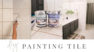 How to Paint Floor Tile  DIY Bathroom Transformation [upl. by Limber841]