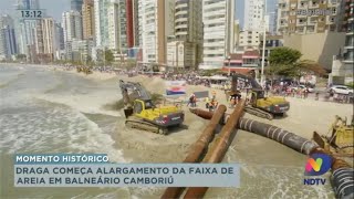 Draga começa alargamento da faixa de areia em Balneário Camboriú [upl. by Nodnas]