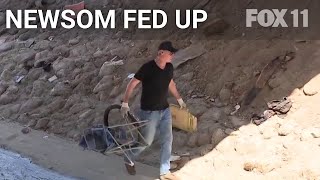 Gavin Newsom helps clear LA County homeless encampment [upl. by Mattox357]