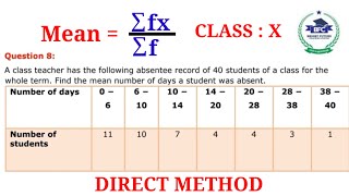 Exercise 141 Q no8 Class X NcertCbse Mathematics Mean by Direct Method [upl. by Nnahgaem]