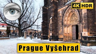 Prague Vyšehrad in the snow  Walking tour of the famous cemetery 🇨🇿 Czech Republic 4k HDR ASMR [upl. by Jo-Ann]