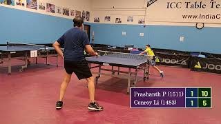 Prashanth Prahlad 1511 vs Conroy Li 1483 at ICC TT League on 9162023 [upl. by Douglass]