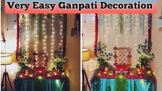 Ganpati decoration ideas for home ganpati decoration at home Background decoration ideas [upl. by Anelleh]