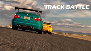 TRACK BATTLE  Mushrooms BMW E46 M3 vs Schirmer E92 M3  Assetto Corsa Cinematic 4K  Willow Springs [upl. by Dnalyag]