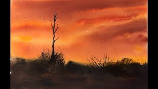 Watercolor  Painting A Simple Sunset [upl. by Yelsnia]