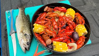 WILD CRAWFISH Trout and Bass Catch n Cook MUST TRY [upl. by Yong]