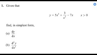 Pure Math P1 Oct 2023 Edexcel Q1 WMA 1101 Differentiation finding first and second derivatives [upl. by Coltin]