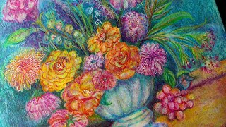 CARAN DACHE NEOCOLOR ii 84 Water Soluble Pastels  PRODUCT REVIEW  Floral Painting Demo [upl. by Inal]