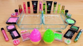 Mixing Makeup Eyeshadow Into Slime Pink vs Green Special Series Part 57 Satisfying Slime Video [upl. by Ynnej924]