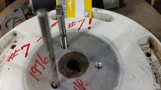 Tap a Chrysler outboard flywheel for a 3bolt puller USE A NUMBER 7 DRILL BIT outboard diy [upl. by Naellij]