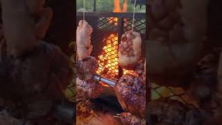 Noix et Rognons de veau à la ficelle 🐷🔥🥩  Tournebroche Gueuleton des Alpes shorts [upl. by Akinas]