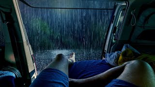 Sleep alone in the heavy rain inside a camping car  Rain sounds for sleeping [upl. by Rainger717]