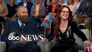 Nick Offerman and Megan Mullally talk The Greatest Love Story Ever Told [upl. by Addia]