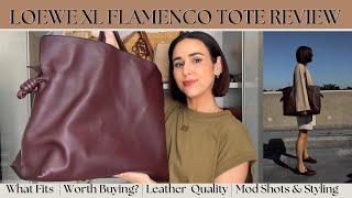 LOEWE XL FLAMENCO TOTE BAG REVIEW  WHAT FITS  MOD SHOTS  STYLING  TRAVEL BAG  SIZE COMPARISON [upl. by Orsini]