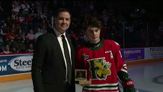 Jordan Dumais honoured for Mooseheads points record [upl. by Lupe]