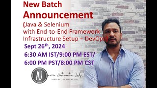 New TrainingBoot Camp Sept 26th SeleniumJavaEnd to End Framework Infrastructure SetupDevOps [upl. by Aguayo395]