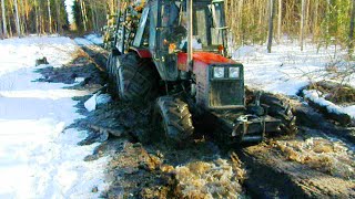 Belarus Mtz 1025 forestry tractor difficult road [upl. by Kemeny]