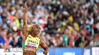 ShellyAnn FraserPryce MAKES HISTORY with 5th 100m World title championship record  NBC Sports [upl. by Ennayk987]