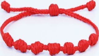 How to bracelets with string kabbalah red Lucky bracelet Amulet 7 Knots macrame design tutorial diy [upl. by Uv]