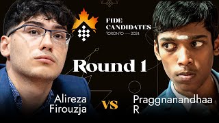 Alireza Firouzja  Praggnanandhaa R  FIDE Candidates 2024 [upl. by Atiz708]