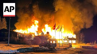 Fire destroys Minnesota’s historic Lutsen Lodge on Lake Superior [upl. by Ichabod268]