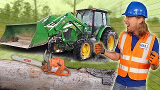 Tractors for Kids  Farm work with Chainsaw and Real Tractor [upl. by Tarton]