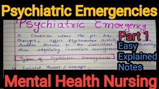 Notes Of Psychiatric Emergencies in Mental Health Nursing Psychiatric Part 1 in Hindi [upl. by Lorrac984]